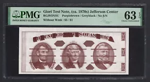 Nota de prueba Giori, (aprox. Años 70) Jefferson Center "Sin Wmk" Sin Circular Grado 63 - Imagen 1 de 2