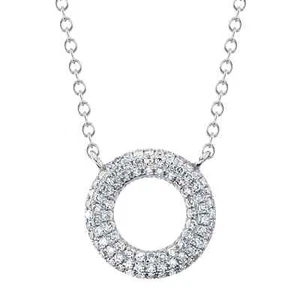 14K White Gold Diamond Pave Open Circle Necklace Natural 0.23 CTW Round Cut - Picture 1 of 3