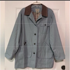 Vintage LL Bean Barn Jacket Womens Large Chore Coat Blue/ Brown 90s Lined - Picture 1 of 15