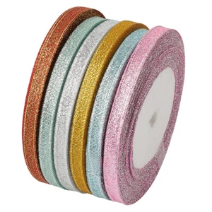 6 Rolls Double Faces Satin Ribbons Metallic Sparkling Gift Packing Trims 1/4" - Picture 1 of 7