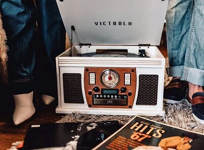 Victrola 8-in-1 Real Wood Record Player with CD, USB & Bluetooth - White Color - Image 1 of 4