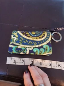  VERA BRADLEY Flowers/Blue ID Case/Coin Purse w/ Key Ring♡♡ - Picture 1 of 4