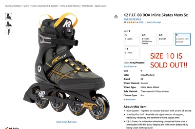 NEW K2 F.I.T. 80 BOA Inline Skates Men’s 10 – SOLD OUT Size – $180+ Retail - Image 1 of 4