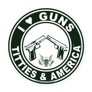 Adesivo decalcomanie I Love Guns Titties Tatas & America - Foto 1 di 4