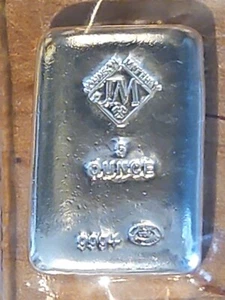 Johnson Matthey 5 oz. Barra de plata 999+ barra vertida de 5 onzas J.M. Lingotes - Imagen 1 de 6