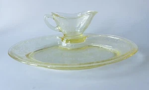 Hazel Atlas FLORENTINE GELB #2 SAUCIERE MIT 11,75" PLATTE - Bild 1 von 5