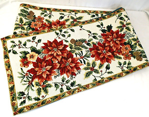 Christmas Poinsettia Woven Cotton Blend Tapestry Table Runner 12x89"
