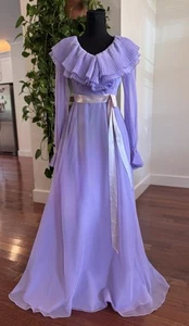 Sz 6 Vintage Pastel Purple Chiffon Frilly Collar Southern Belle Victorian Dress - Picture 1 of 11