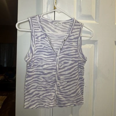 Derek Heart Tank Top Womens Medium Cropped Purple Zebra Print - Image 1 of 4
