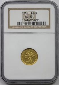 1850 $2.5 NGC AU 55 Liberty Head Gold Quarter Eagle - Picture 1 of 4