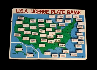 MELISSA & DOUG Wooden FLIP TO WIN USA License Plate TRAVEL Activity Game VGUC - Image 1 of 4