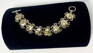 Vintage 925 Sterling Silver Vermeil 3D Crab Link Toggle Bracelet Onyx Eyes 7” - Picture 1 of 23