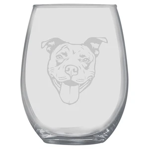 15oz Stemless Wine Glass Set - Pit Bull + Slate Coaster - Picture 1 of 4