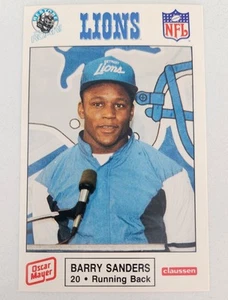 Tarjeta de fútbol americano 1989 Claussen/Oscar Mayer NFL Detroit Lions Barry Sanders #11 - Imagen 1 de 2