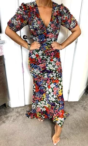 Lipsy Maxikleid Blumen 14 UK Puffärmel Rüschen Anlass Hochzeit Kreuzfahrt V-Ausschnitt - Bild 1 von 22