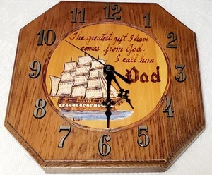 Wooden Dad Nautical Wall Clock Ship Sailing Sea Ocean Works Father's Day Vtg - Picture 1 of 19
