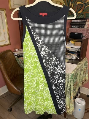 Vestido Vintage Anos 90 Vivienne Tam Verde e Preto Floral Bolinhas Tamanho Médio - Imagem 1 de 4