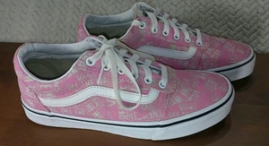 Vans Old Skool Pink White Spell Out Canvas Skate Shoes Sneakers Women’s Sz 9 - Picture 1 of 14