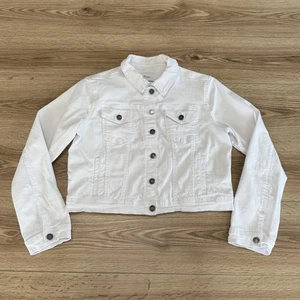 KanCan Jean Jacket Women's Large White Denim Cropped Stretch - Picture 1 of 10