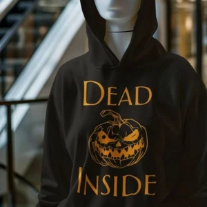 Dead Inside Pumpkin Halloween Hoodie Mens Funny Graphic Sweatshirt - Picture 1 of 2