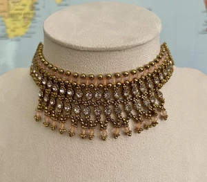 Indian necklace jewelry Glass Bead Gold Tone Adjustable Wedding - Picture 1 of 5