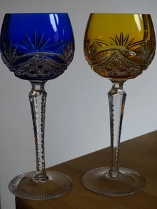 2 BEAUX VERRES A VIN ROEMER CRISTAL DOUBLE COLORER COULEUR PIERRERIE ht 19 cm - Picture 1 of 13