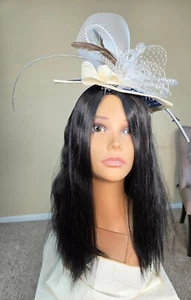Ivory, Blue, and White Kentucky Derby/Chruch Headpiece-Fascinator, One Size - Picture 1 of 8