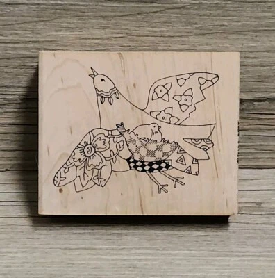 Vtg Paula Best Mom & Baby Bird 967-B Rubber Stamp Retired Rare HTF EUC Foto 1 de 4