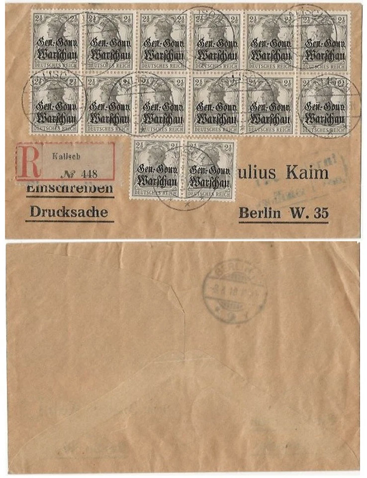 Deutsches Reich Occupied Warsaw, Poland 1918 Superb block attractive cover - Image 1 of 1
