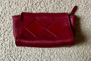 Latico NJ USA Red Leather Mini Clutch Purse Geometric Small Zip Wallet Wristlet - Picture 1 of 10