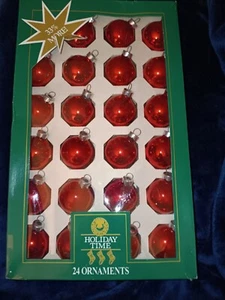 Package Of 24 Vintage Holiday Time Red Glass Ball Christmas Ornaments Nostalgic  - Picture 1 of 4