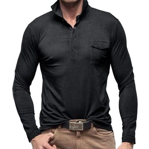 Para hombres Polo Blusa Manga Larga Calce Ajustado Trabajo Algodón Bolsillo Informal Camiseta - Imagen 1 de 50