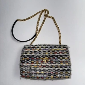 $780 Tory Burch KIRA Tweed Fold Over Small Convertible Crossbody Bag Chain Purse - Picture 1 of 12