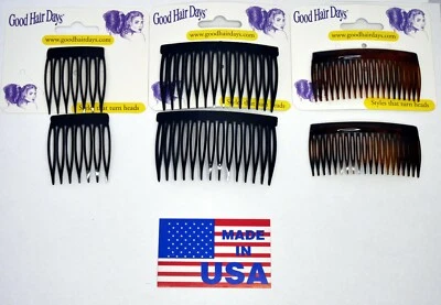 6 Combs x Good Hair Days Brown Black Side combs Hair Made in USA, 3 Sets - Image 1 of 4
