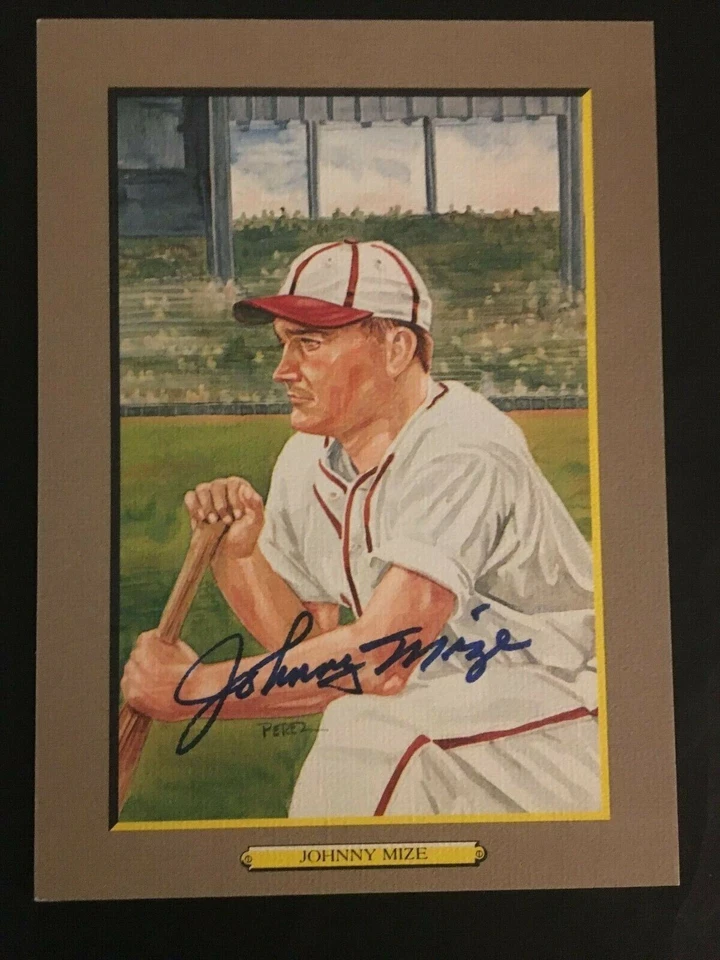 JOHNNY MIZE AUTOGRAPHED PEREZ STEELE GREAT MOMENTS POSTCARD AOL-10 SIGNATURE - Image 1 of 1