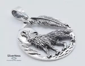 SilverNess Jewellery Howling Wolf Pendant: 925 Sterling Silver - Picture 1 of 3