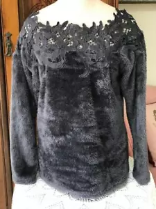 Ladies Soft Furry Polyester LS Top ~ Dark Gray ~ Size M-L - Picture 1 of 8