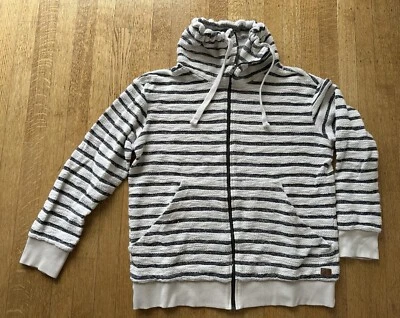 ROXY SUDADERA Mujer Blanco Gris Rayas Cremallera Completa Capucha Cuello Talla Grande Foto 1 de 4