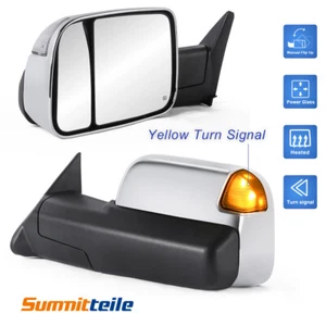 Chrome Power Heated Tow Mirrors Turn Signal For 1998-02 Dodge Ram 1500 2500 3500 - Picture 1 of 13