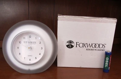 Foxwoods Resort + Casino Round Table Top Clock, Includes Battery, Tested & Works - Image 1 of 4