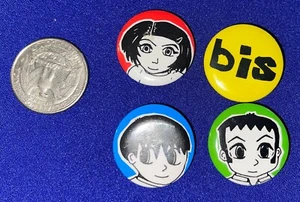 vintage SET (4) Bis 1997 New Transistor Heroes PROMO BUTTON/PINBACK/PIN/BADGE - Picture 1 of 2