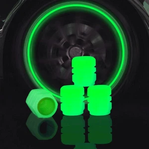 4x Car Valve Cap Tyre Valve Stem Air Dust Rim Cover Glow In Dark Accessory Green - Picture 1 of 16
