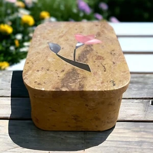 Portagioie portagioie vintage floreale madreperla intarsiata pietra ollare anello piatto - Foto 1 di 8