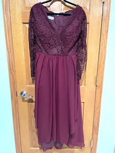 Vestido de Madre de la Novia JJ's House Mujer Plus 18 18W Cabernet Encaje Manga Larga Usado en Excelente Condición - Imagen 1 de 11