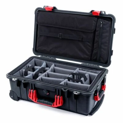 Black & Red Pelican 1510 case with Padded Dividers (Grey) and Computer Lid Pouch - Image 1 of 3