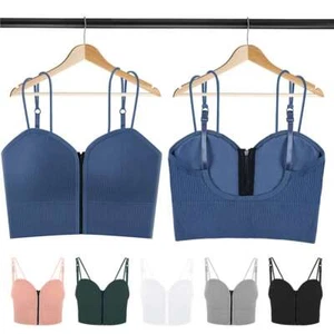 Sexy Women's Girl V Neck Bralette Crop Top Padded Bra Bustier Vest Tank One Size - Picture 1 of 18