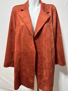 Cárdigan abierto Tahari para mujer 1X oxidado naranja oscuro pimentón imitación cuero look NUEVO - Imagen 1 de 7