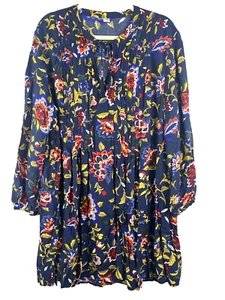 Old Navy Dress Women 2X Floral Colorful Boho Tassel Prairie Peasant Puff Sleeves - Picture 1 of 7