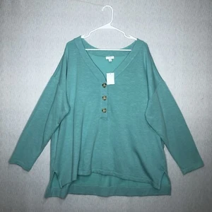 J. Jill Women's Top XL Green V-Neck Button Up Long Sleeve Soft Tunic Sweater - Picture 1 of 15