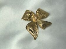Vintage Gold-tone Textured Bow Brooch with Rhinestone Accents